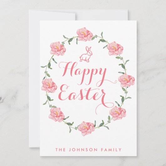 Joyeuses Cartes De Pâques Lapin Rose Et Wreath (Devant)