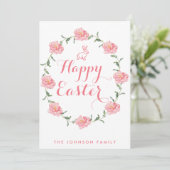 Joyeuses Cartes De Pâques Lapin Rose Et Wreath (Debout devant)