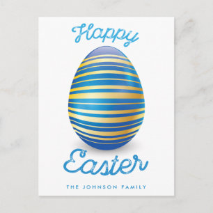 Joyeuses Cartes Postales De Pâques Avec Oeuf Bleu 