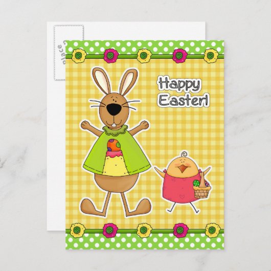 Joyeuses cartes postales Pâques Bunny et Chick (Devant / Derrière)