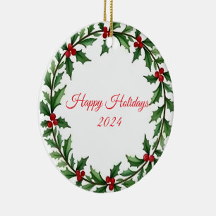 Joyeuses Fêtes 2024 Ornement de Couronne de Noël