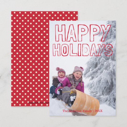 Joyeuses Fêtes Bloc Rouge - Carte de Noël 3x5 (Devant / Derrière)