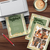 Joyeuses Fêtes Carte de 3 Photos Vert Sauge et Or