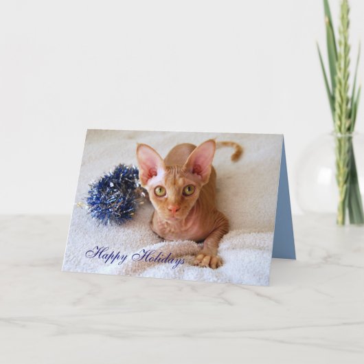 Joyeuses Fêtes Carte de Chat Sphynx avec Guirlande (Devant)