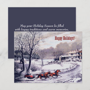 Joyeuses fêtes. Carte de scène hivernale vintage
