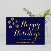 Joyeuses Fêtes, Carte en feuille dorée personnalis (Debout devant)