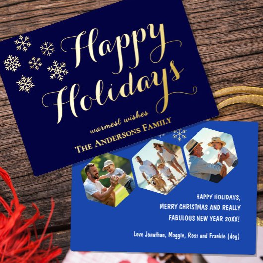 Joyeuses Fêtes, Carte en feuille dorée personnalis