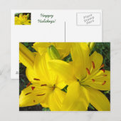 Joyeuses fêtes ! Carte postale Fleurs Lys Jaunes (Devant / Derrière)