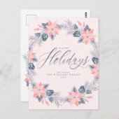 Joyeuses Fêtes Couronne de poinsettia rose Carte p (Devant / Derrière)