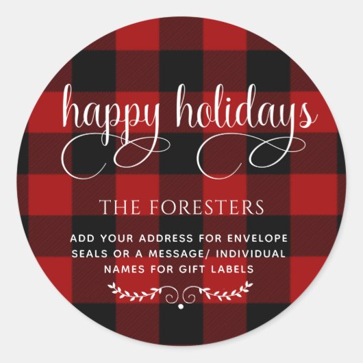 Joyeuses fêtes, Enveloppe Plaid Étiquettes Seal ou (Devant)