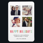 Joyeuses fêtes | Magnet photo moderne et brillant<br><div class="desc">Envoyez des voeux de vacances uniques à vos proches avec ces magnets de photos de vacances modernes et élégants,  avec quatre photos carrés et une typographie brillante. Parfait pour afficher vos photos Instagram préférées !</div>