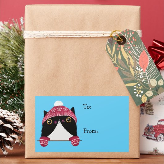 Joyeuses fêtes mignonnes Étiquette cadeau chat (vacances)