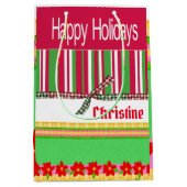 Joyeuses Fêtes Rouge Stripe Noël Sacs cadeaux (Devant)