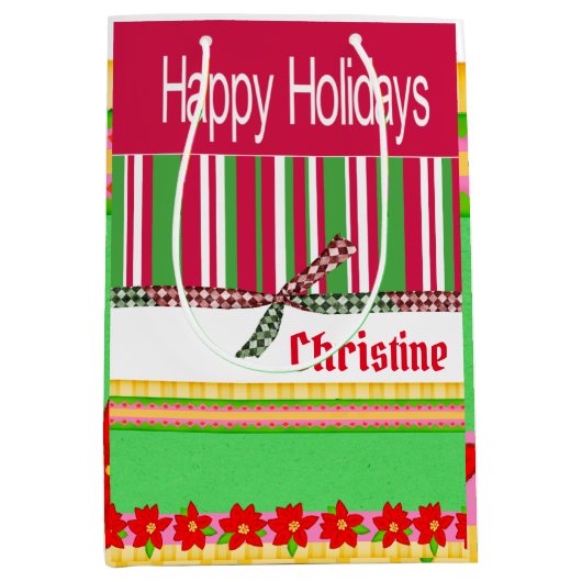 Joyeuses Fêtes Rouge Stripe Noël Sacs cadeaux (Devant)