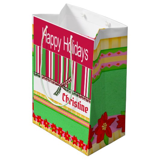 Joyeuses Fêtes Rouge Stripe Noël Sacs cadeaux (Dos Angle)