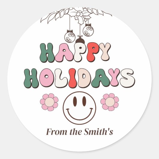 Joyeuses fêtes | Sticker rond sourire (Devant)