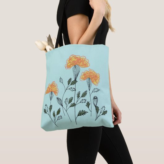 Joyeuses Fleurs Jaunes sur le Sac fourre-tout Aqua (De près)