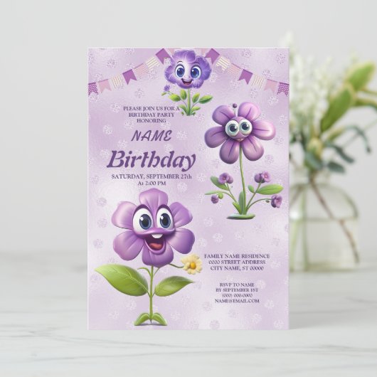 Joyeuses fleurs violettes Invitation de fête d'ann (Debout devant)