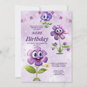 Joyeuses fleurs violettes Invitation de fête d'ann