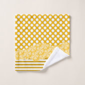 Joyeuses Grandes Polka Florale Dot Couché Jaune (Gant de toilette)