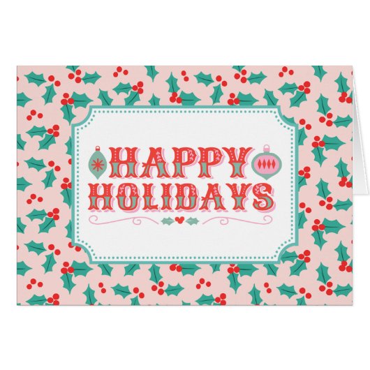 Joyeuses Joyeuses Fêtes | Rose et Rouge Holly (Devant horizontal)