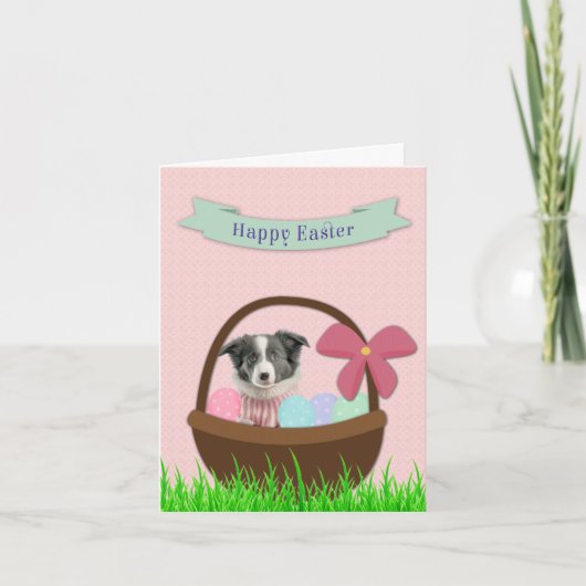 Joyeuses Pâques avec Chien dans Carte de Panier de (Devant)