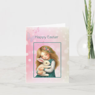 Joyeuses Pâques avec une carte de fille mignonne e