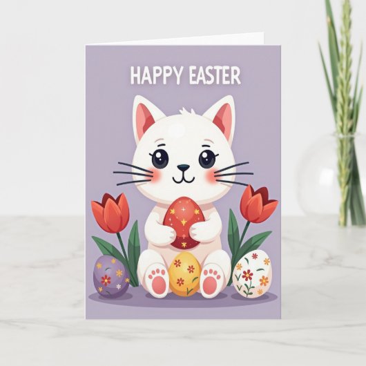 Joyeuses Pâques Carte de Félicitations Chat Mignon (Devant)