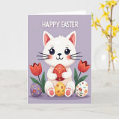 Joyeuses Pâques Carte de Félicitations Chat Mignon (Fleur jaune)