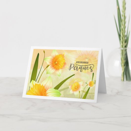 Joyeuses Pâques. Daffodils Carte de Pâques en fran (Devant)