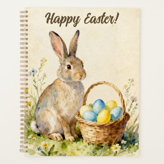 Joyeuses Pâques Lapin Vintage avec Panier d'Oeufs (Devant)