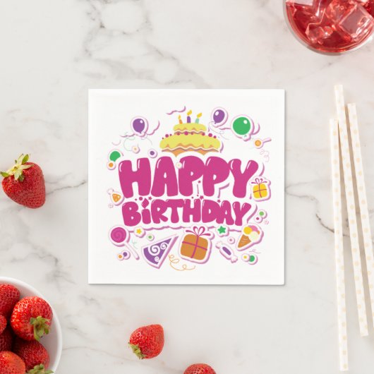 Joyeuses serviettes en papier d'anniversaire (En situation)