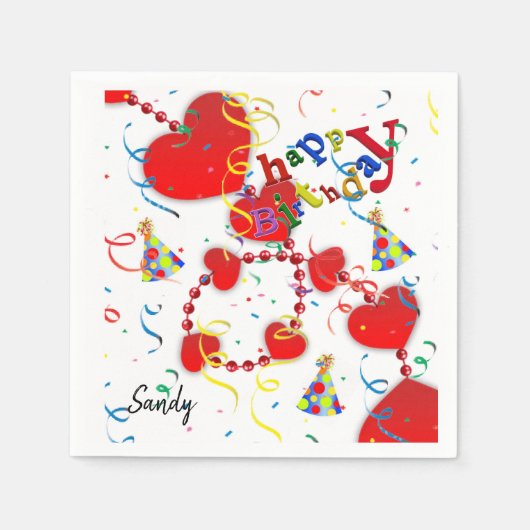 Joyeuses serviettes en papier d'anniversaire, Coeu (Devant)