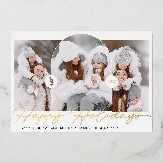 Joyeuses vacances arc moderne 3 photos script roug (Recto)