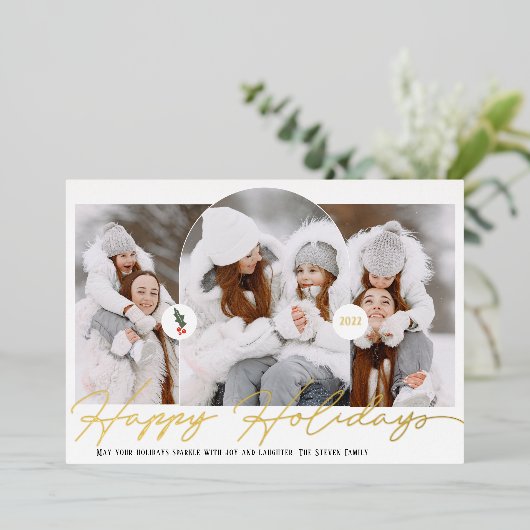 Joyeuses vacances arc moderne 3 photos script roug (Debout devant)