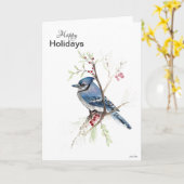 Joyeuses vacances Blue Jay Carte de vacances (Fleur jaune)