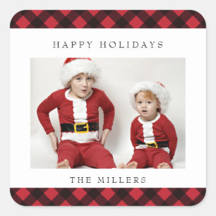 Joyeuses vacances Buffalo Plaid Stickers Étiquette