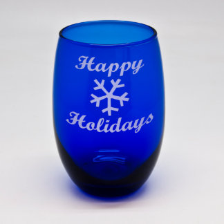 Joyeuses Vacances Cobalt Bleu Verre de vin Stemles