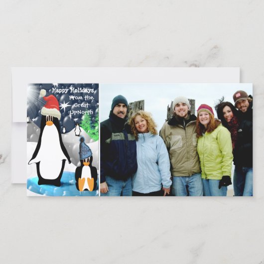 Joyeuses Vacances Cute Penguin Carte photo de fami (Devant)