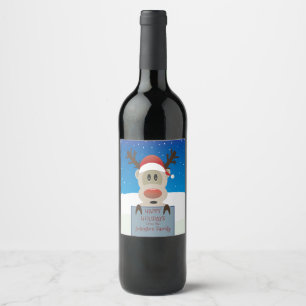 Joyeuses Vacances Cute Reindeer Vins Étiquettes