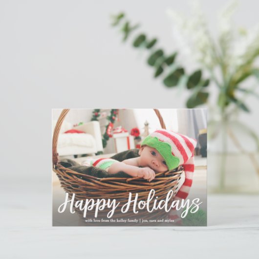 Joyeuses vacances en blanc Script Photo carte post (Debout devant)