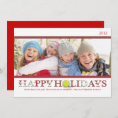 Joyeuses vacances en Carte photo rouge et blanc (Devant / Derrière)