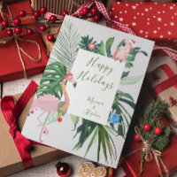 Joyeuses vacances Flamant rose tropical Carte post