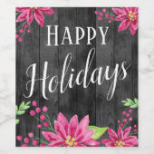 Joyeuses vacances Floral Bois Pays Vin Étiquette (Étiquettes simples)