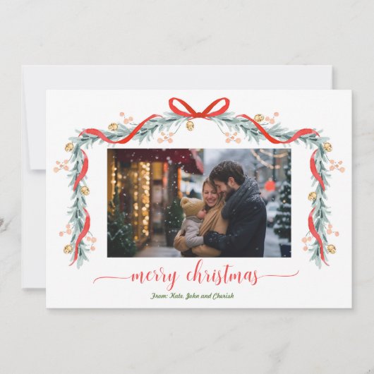 Joyeuses vacances Garland Bell Photo Carte de Noël (Devant)
