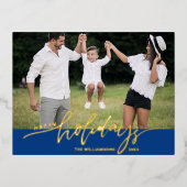 Joyeuses Vacances Grande Photo Lettre de Noël Bleu (Recto)