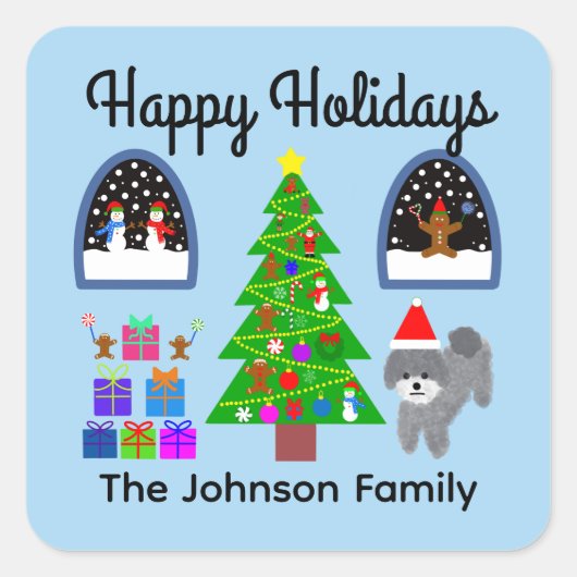 Joyeuses vacances Gris Poodle Noël #4 Stickers (Devant)
