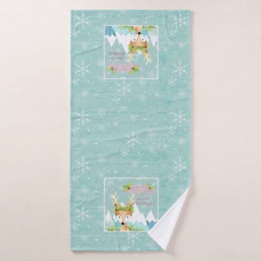 Joyeuses Vacances hiver Snowflakes Reindeer Art (Serviette de bain)
