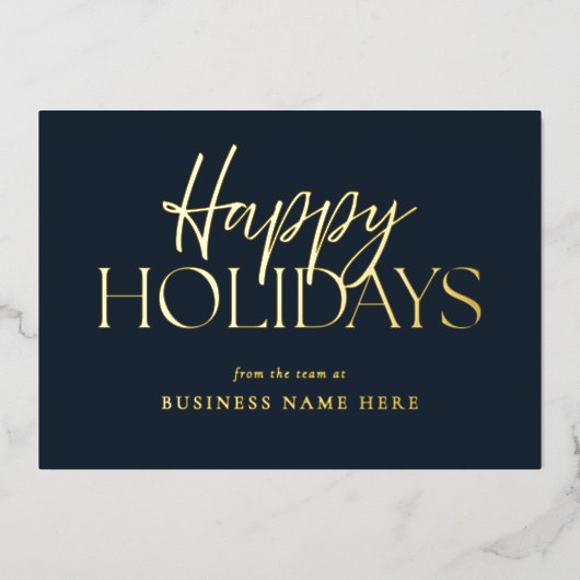 Joyeuses Vacances Moderne Bleu Or Script Business (Recto)