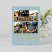 Joyeuses Vacances Moderne Bleu Script 4 Photo Or (Debout devant)